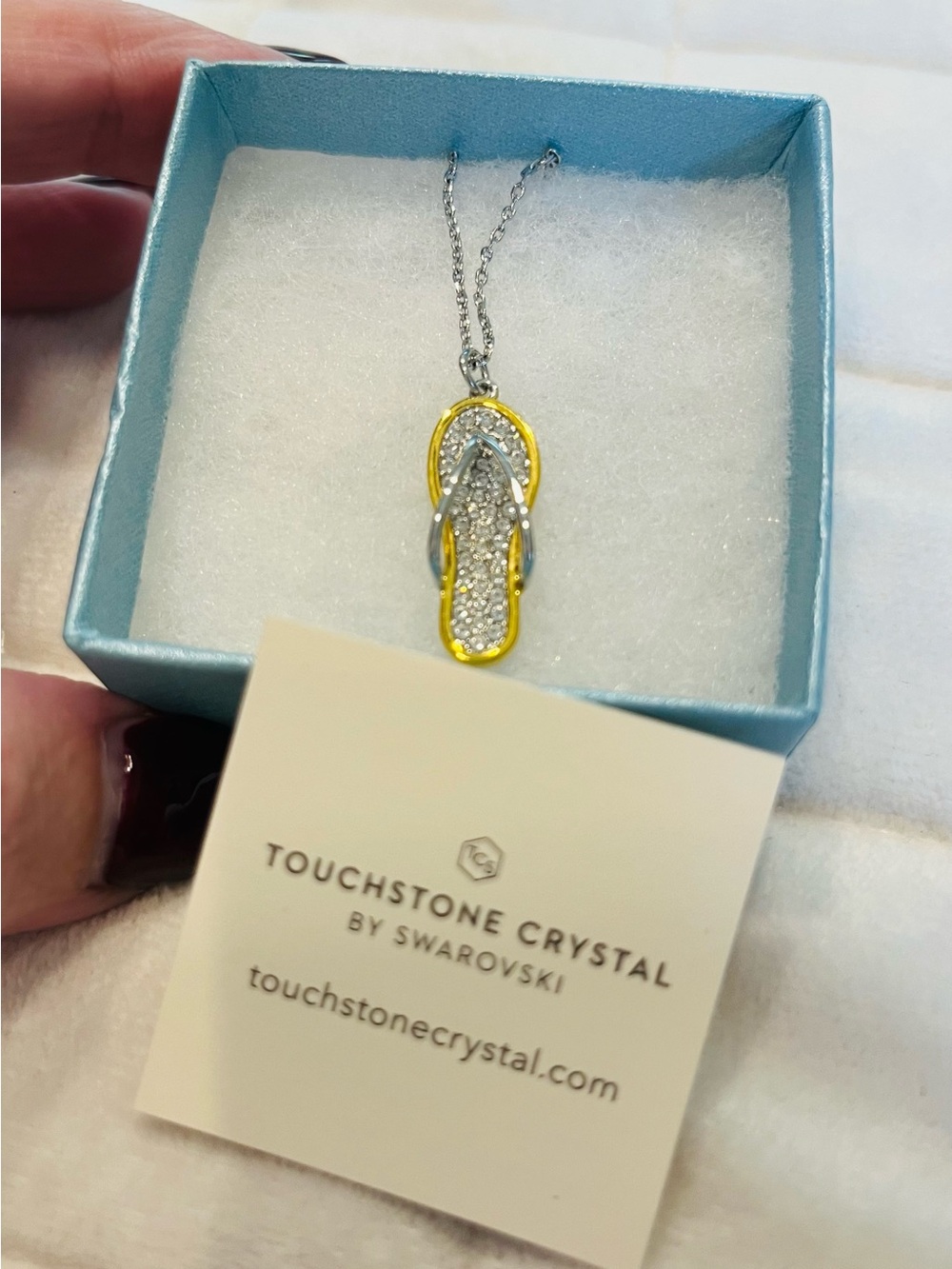 Touchstone Crystal Gold & Silver Flip Flop Pendant Necklace
